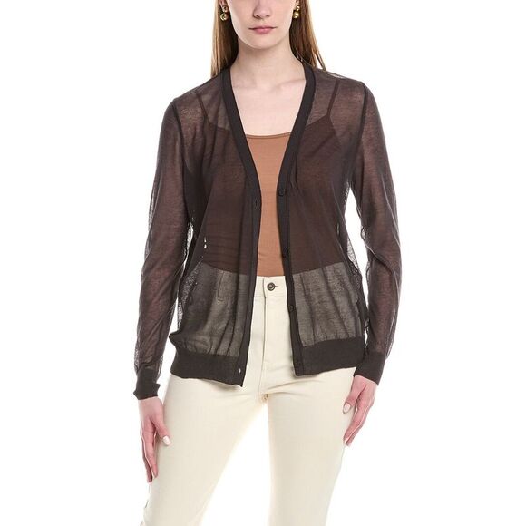 Lafayette 148 New York WomensV-Neck Button Front Wool-Blend Cardigan, Grey